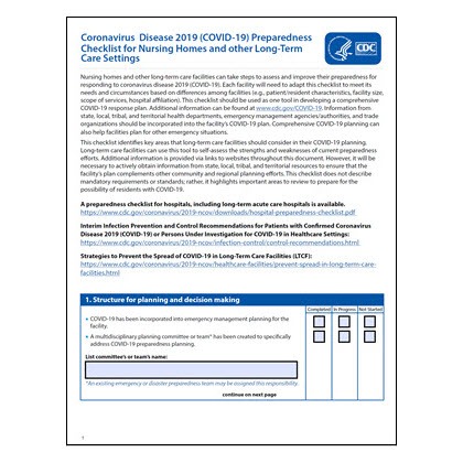 CDC coronavirus disease COVID-19 checklist for nursing homes
